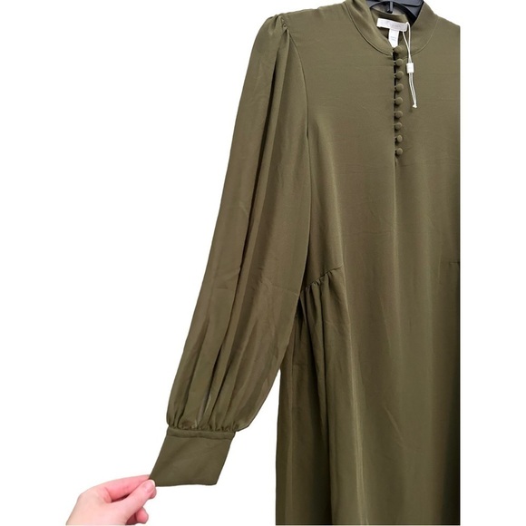 HUGO Boss DERINNE LONG SLEEVE SHIFT DRESS IN KHAKI - Picture 9 of 16